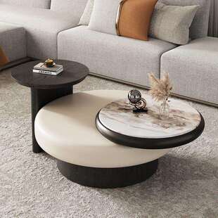 意式轻奢旋转圆形茶几组合极简现代简约客厅家用创意感微晶石