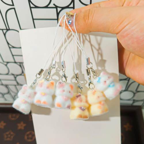 手机绳M35新款卡通可爱植绒立体树脂猫咪 钥匙链包包挂件手机挂绳