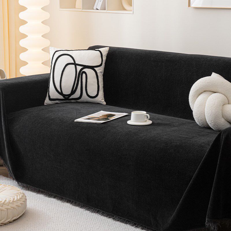 雪尼尔黑色沙发巾加厚四季通用高级感2025新款沙发套罩全盖布毯子