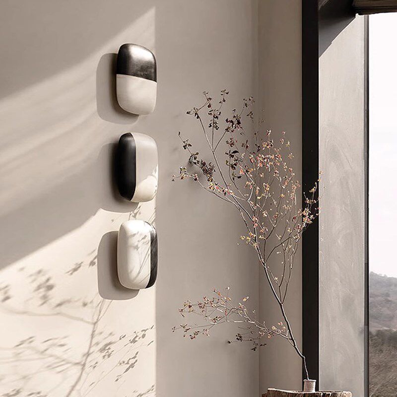 侘寂风入户玄关组合挂画小尺寸装饰画3D立体浮雕黑白棋子客厅壁画