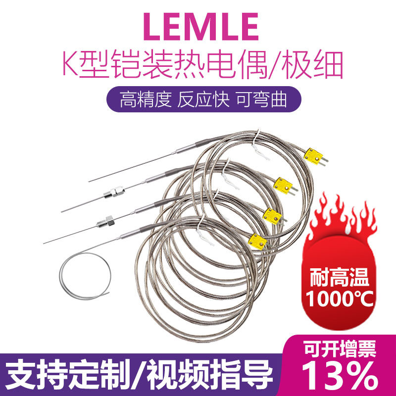 K型铠装热电偶温度感测器耐高温定制1100极细超细探针式可弯曲T