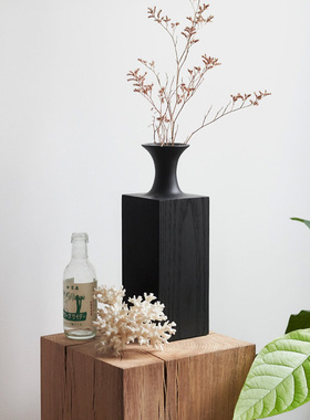 法式复古干花花瓶实木艺术摆件客厅玄关茶桌茶室插花小花器装饰品