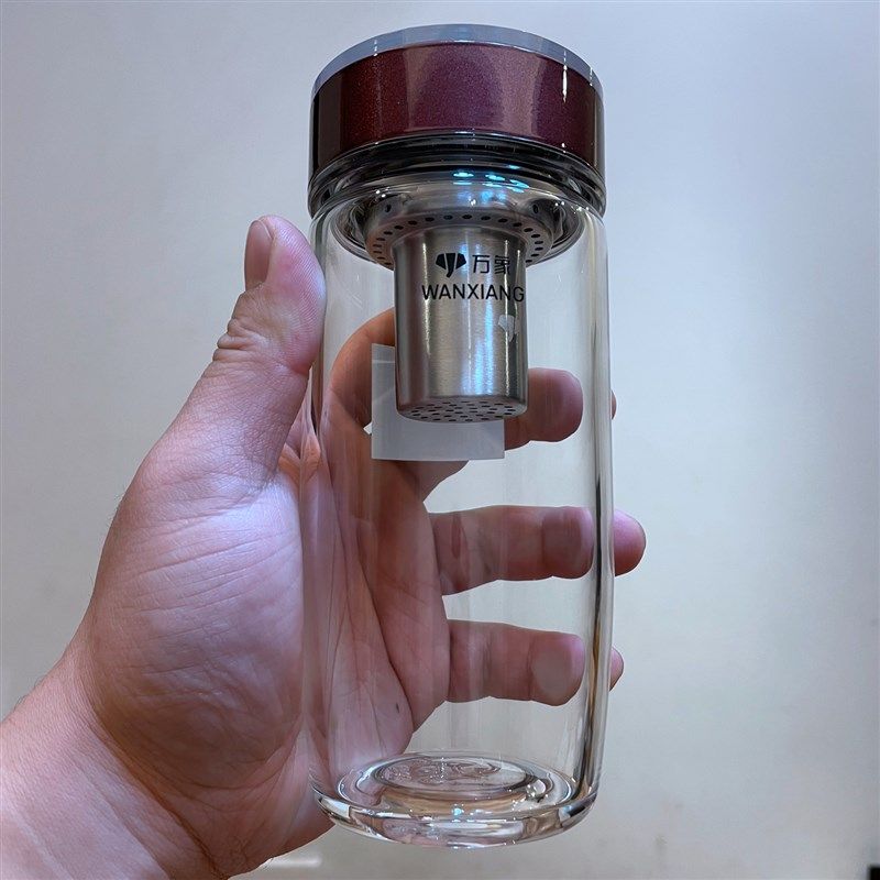 万象单层带滤网鹅蛋玻璃杯商务送礼办公杯玻璃上表面杯盖手感出众