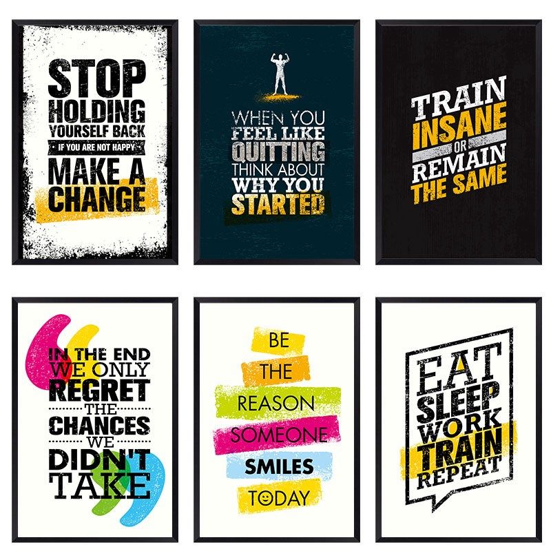 工业风格英文励志海报餐厅装饰画健身房挂画咖啡厅酒吧壁画有框画