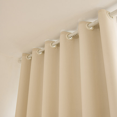 米色奶油窗帘免打孔安装法式阳台飘窗卧室2023年新款遮阳布帘
