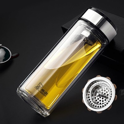 希诺玻璃杯双层隔热茶水杯子加厚耐热创意便携办公车载男女士6713