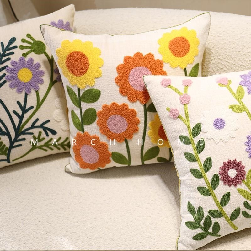 美式小花抱枕田园风客厅沙发靠枕套雪尼尔枕套卧室飘窗床头靠垫套