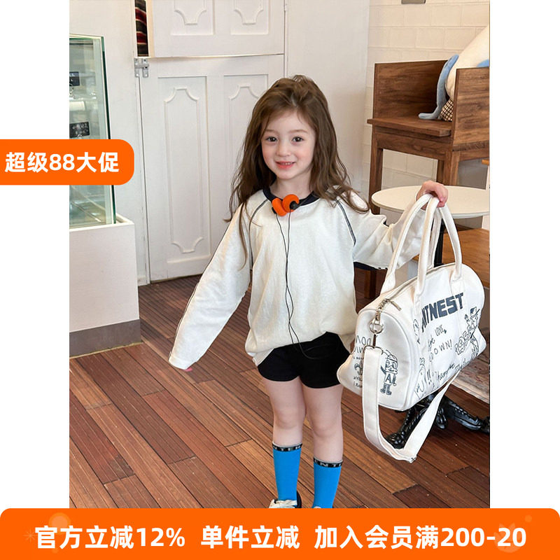 BEIFU贝芙 儿童春秋装洋气撞色长袖防晒衣T恤女童韩版轻薄打底衫
