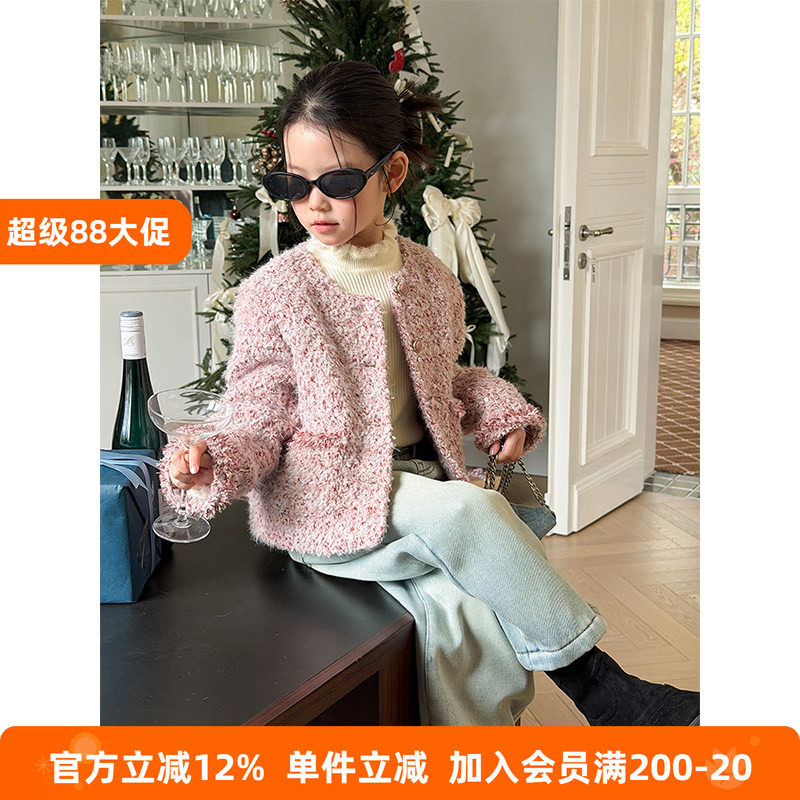 BEIFU贝芙 女童冬季洋气小香风短款加厚外套儿童韩版休闲百搭开衫