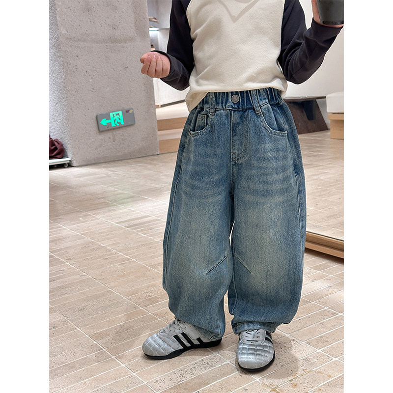 BEIFU贝芙 儿童春秋装百搭磨白拼接牛仔裤女童韩版宽松休闲弯刀裤