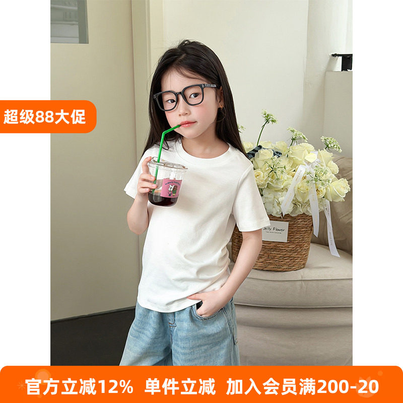 BEIFU贝芙 儿童夏装纯棉基础短袖T恤女童韩版简约百搭拼接打底衫