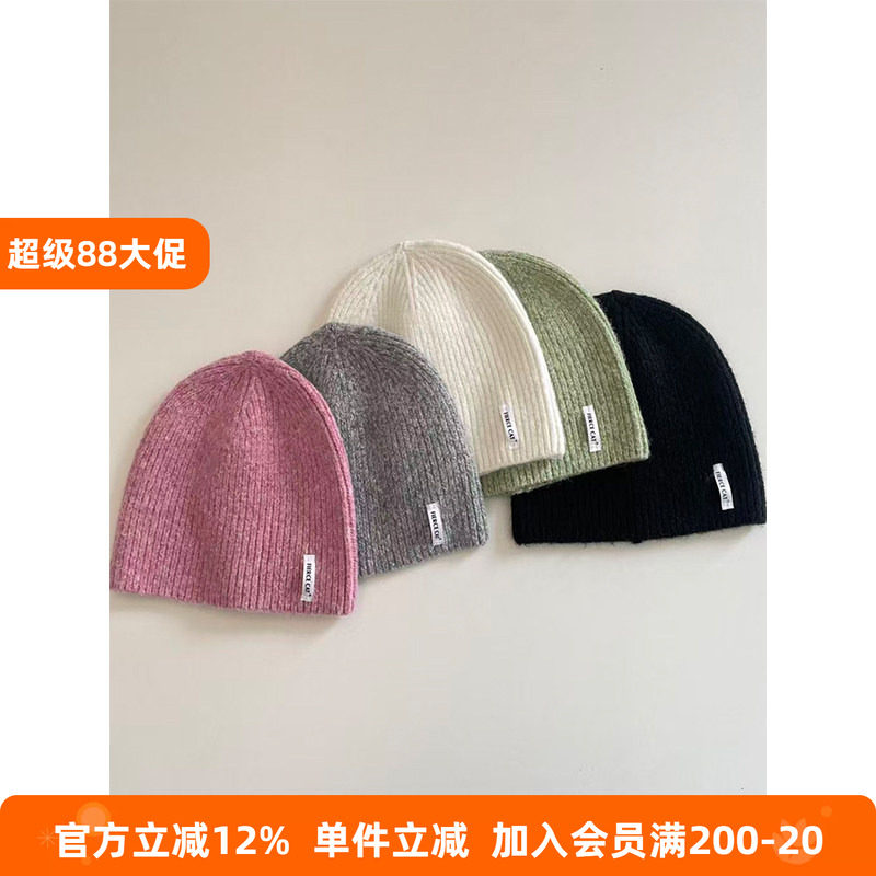 BEIFU贝芙 亲子款韩系贴标弹力针织帽儿童洋气纯色保暖包头毛线帽