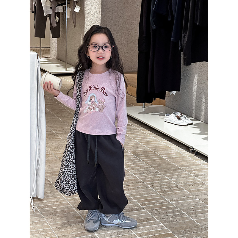 BEIFU贝芙 女童春秋卡通字母长袖辣妹T恤儿童韩版洋气百搭打底衫