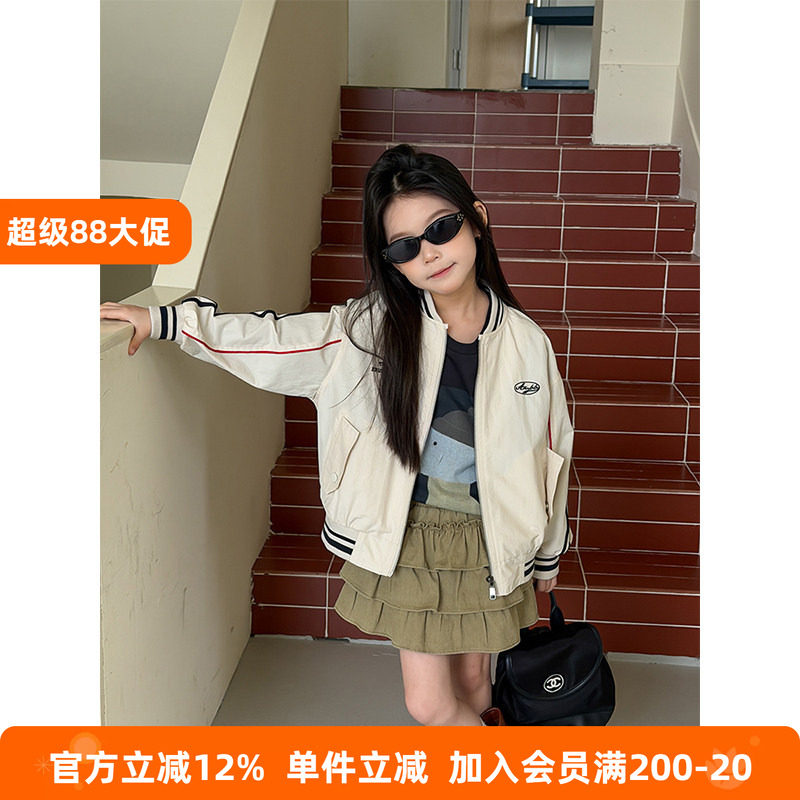 BEIFU贝芙 儿童春秋装休闲字母撞色棒球外套女童韩版时髦夹克上衣