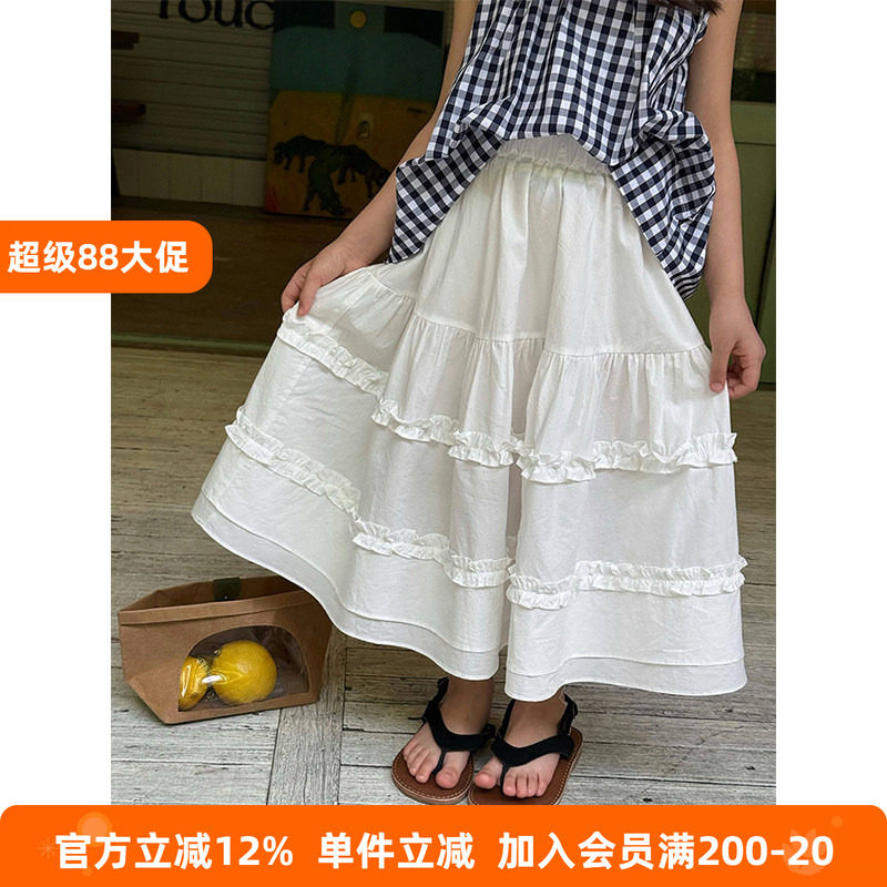 BEIFU贝芙 女童夏季洋气花边拼接半身裙儿童韩版中长款百搭A字裙