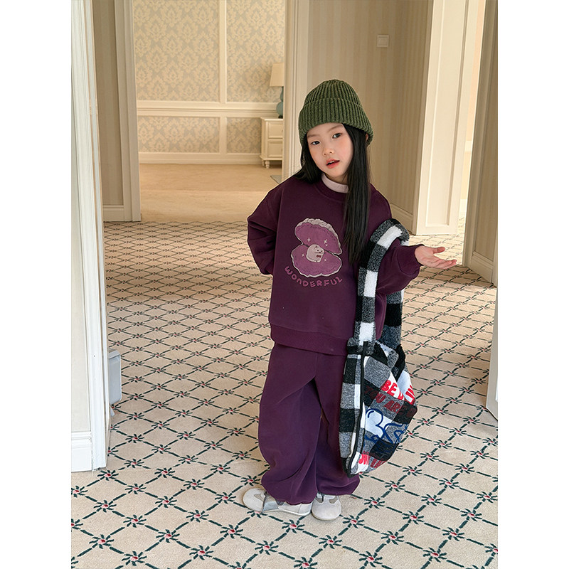 BEIFU贝芙 儿童冬季一体绒百搭卫衣卫裤女童韩版加绒加厚休闲套装