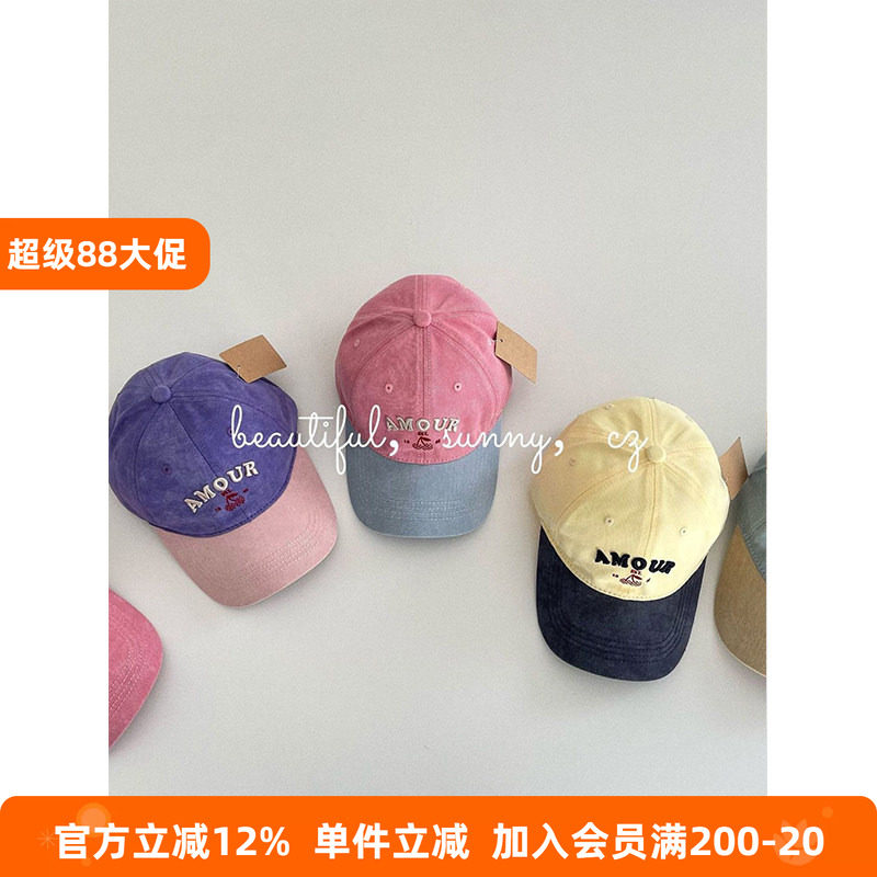 BEIFU贝芙 女韩版学院风户外字母鸭舌帽子儿童时髦刺绣樱桃棒球帽