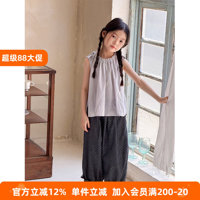 BEIFU贝芙 女童夏季无袖背心儿童不规则设计感法式衬衫侧开叉上衣