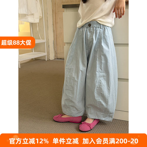BEIFU贝芙儿童夏季薄款透气拼接直筒裤早秋女童休闲阔腿防蚊裤子