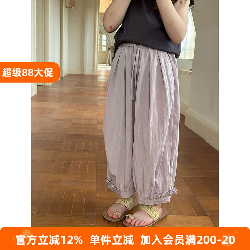 BEIFU贝芙 女童春夏装休闲花边束脚裤儿童早秋洋气百搭刺绣防蚊裤