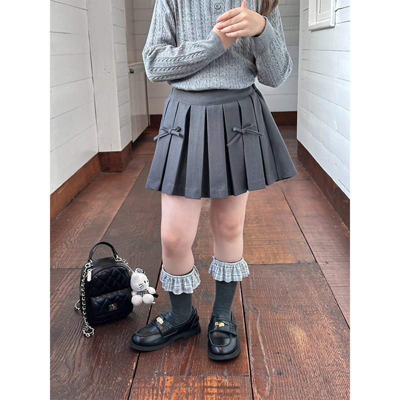 BEIFU贝芙 儿童春秋装学院风立体蝴蝶结百褶裙女童韩版百搭半身裙