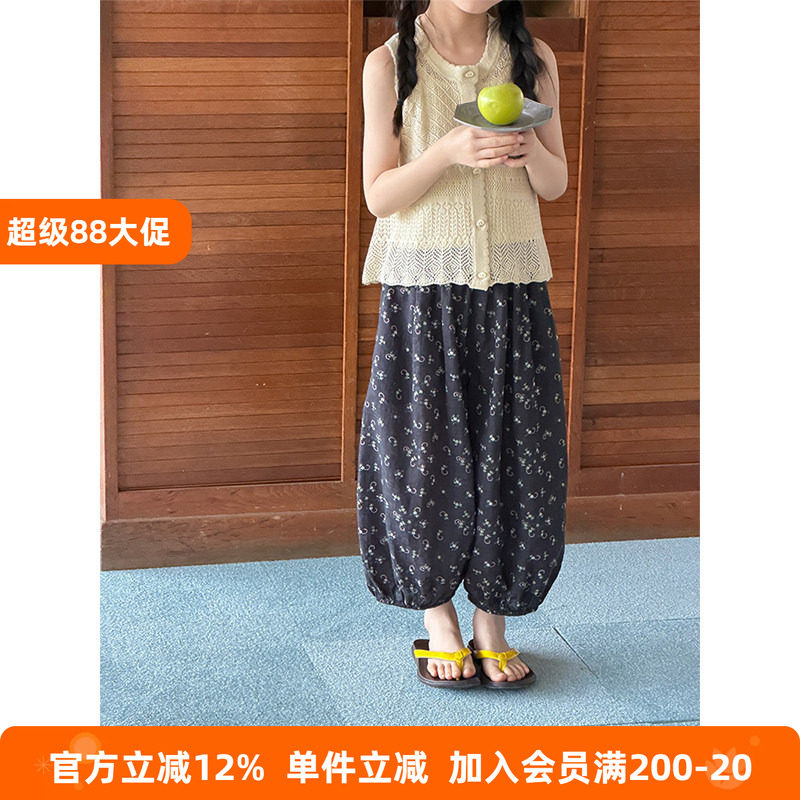 BEIFU贝芙 女童夏季薄款满印碎花防蚊裤儿童韩版舒适百搭休闲长裤
