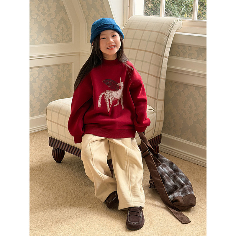 BEIFU贝芙 儿童冬季加厚奥粒绒小马卫衣女童韩版加绒保暖打底上衣