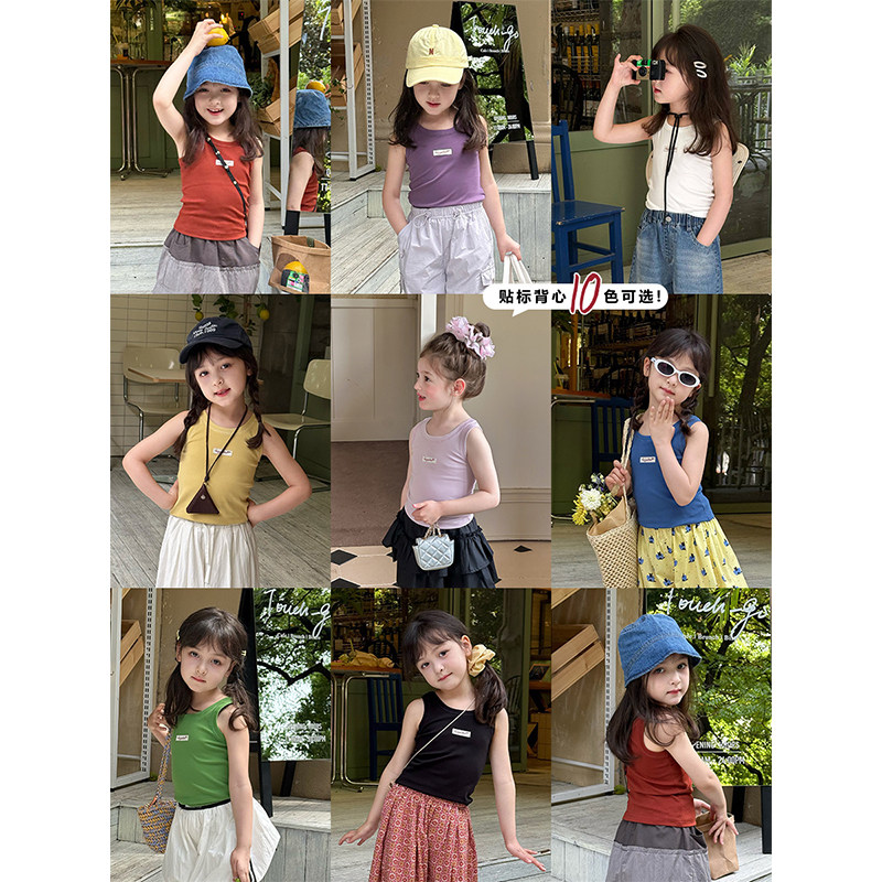 BEIFU贝芙 女童春夏装弹力贴标背心儿童韩版洋气百搭修身无袖T恤