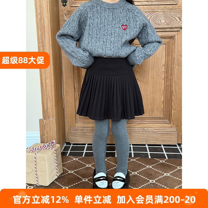 BEIFU贝芙 女童冬季百搭星空呢料百褶裙儿童韩版加厚保暖半身裙子