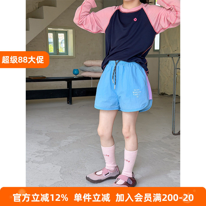 BEIFU贝芙 儿童夏季轻薄款透气速干字母运动短裤女童撞色户外热裤