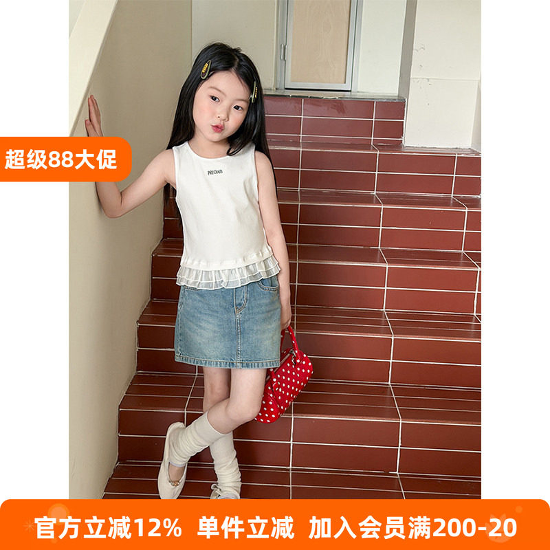 BEIFU贝芙 女童春夏装精致蕾丝花边背心T恤儿童韩版百搭内搭上衣