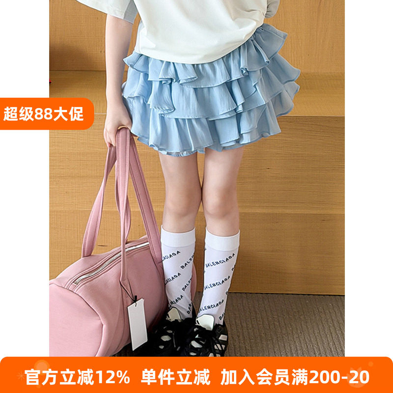 BEIFU贝芙 女童夏季莱赛尔凉感假两件蛋糕裙儿童层次感荷叶边裙裤