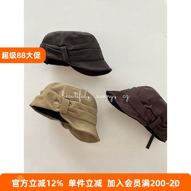 BEIFU贝芙 儿童秋装日系文艺褶皱盆帽女童短檐渔夫帽百搭遮阳帽子