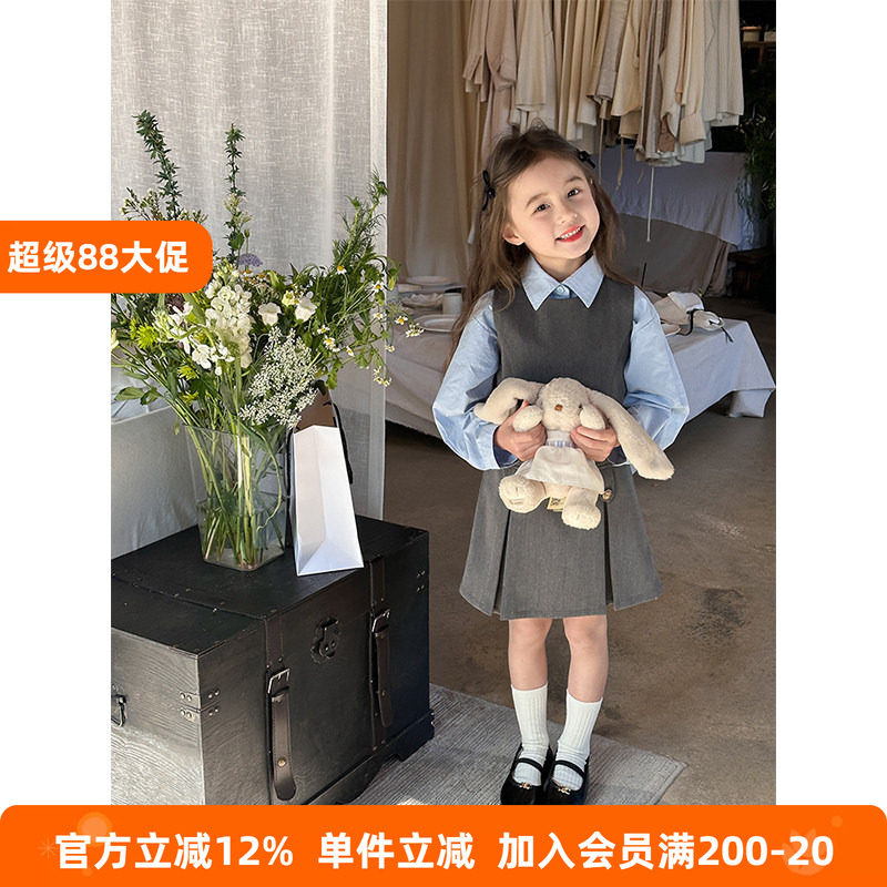 BEIFU贝芙 女童秋装气质学院风背心裙衬衫两件套装儿童叠穿连衣裙