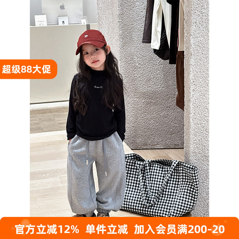 BEIFU贝芙 儿童春秋装百搭半高领字母长袖打底衫女童韩版休闲T恤