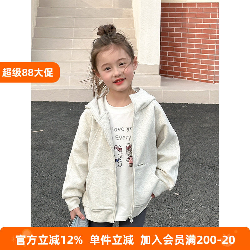 BEIFU贝芙 儿童春秋装休闲百搭刺绣连帽外套女童韩版洋气宽松卫衣