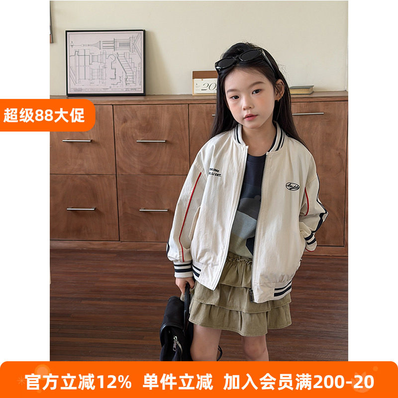 BEIFU贝芙 儿童秋装个性机车字母夹克衫女童时髦撞色休闲棒球外套