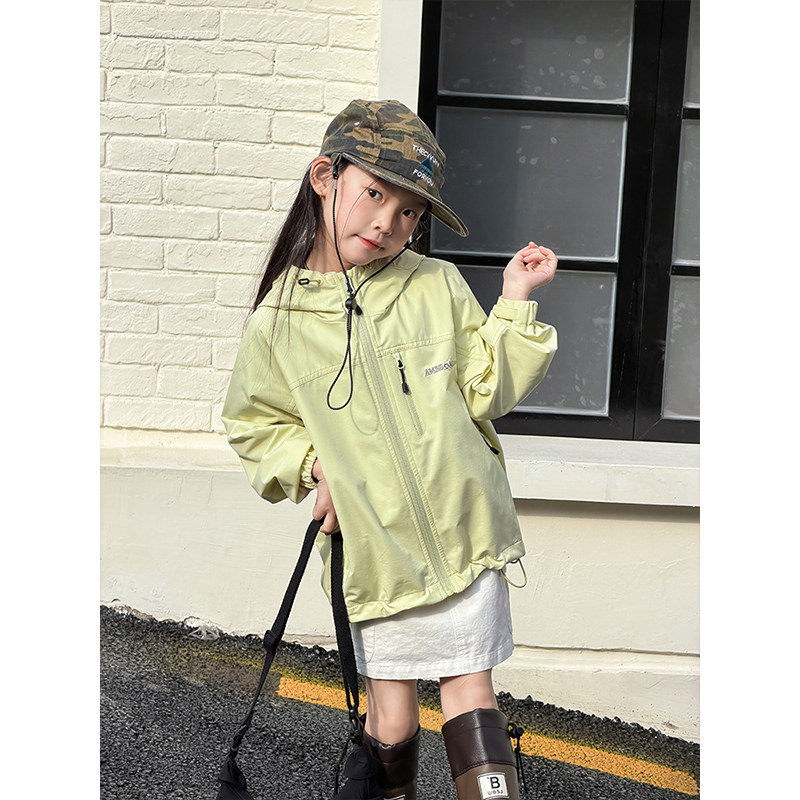 BEIFU贝芙 儿童春秋装户外撞色防水耐磨冲锋衣女童轻薄竹纤维外套