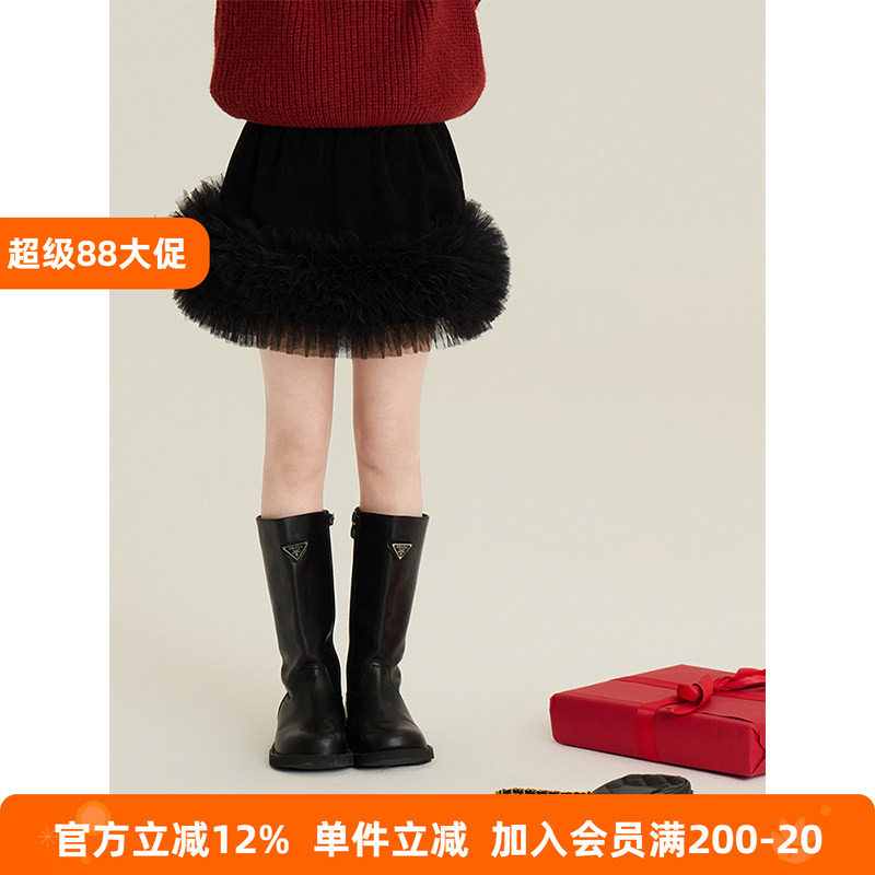 BEIFU贝芙 女童冬季加厚加绒百搭蓬蓬半身裙儿童新年洋气网纱短裙