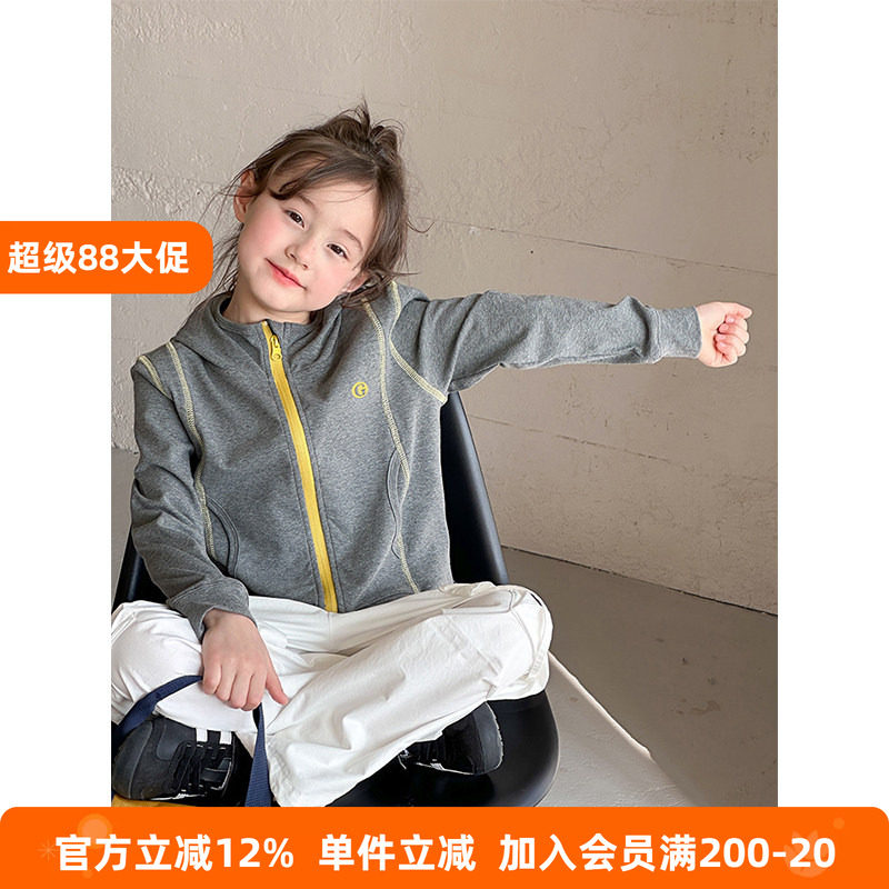 BEIFU贝芙 女童秋装撞色连帽卫衣休闲百搭外套儿童韩版拉链衫上衣