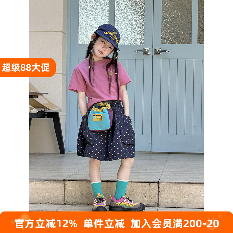 BEIFU贝芙 女童夏季复古波点工装半身裙儿童韩版时髦口袋休闲短裙