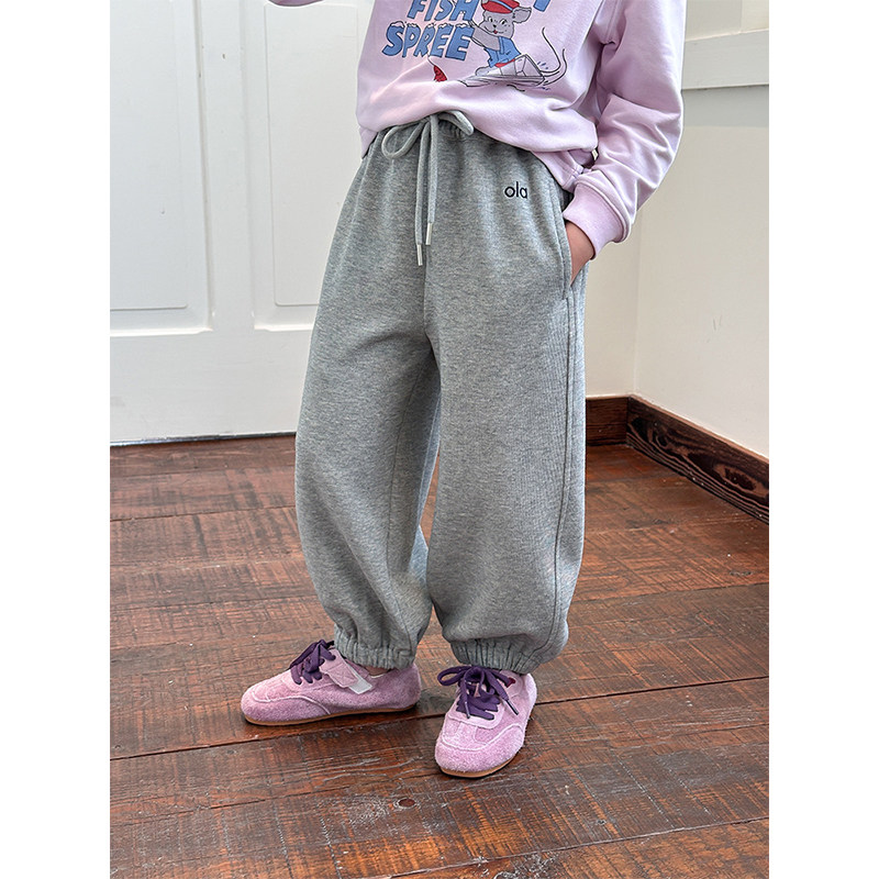 BEIFU贝芙 儿童春秋装休闲字母卫裤女童韩版宽松百搭束脚运动裤子