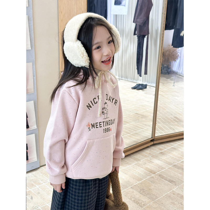 BEIFU贝芙 女童加绒加厚元气彩点卫衣儿童冬季保暖卡通连帽上衣潮