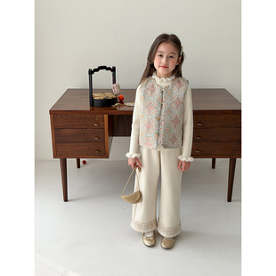 BEIFU贝芙 儿童青底繁花新中式夹棉马甲女童加厚国风背心拜年服潮