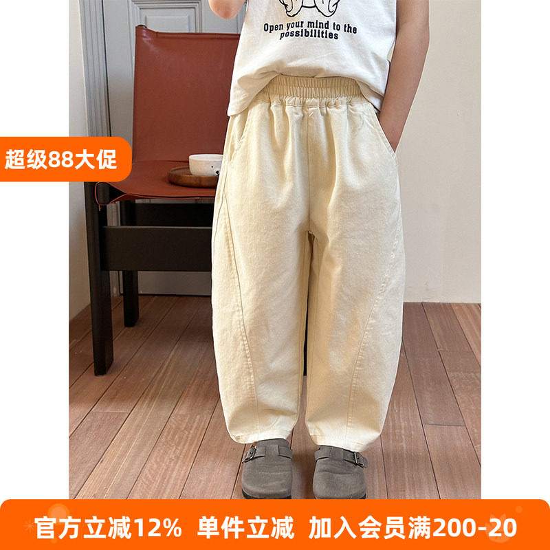 BEIFU贝芙 儿童春秋装纯棉拼接休闲裤子女童韩版百搭宽松直筒长裤