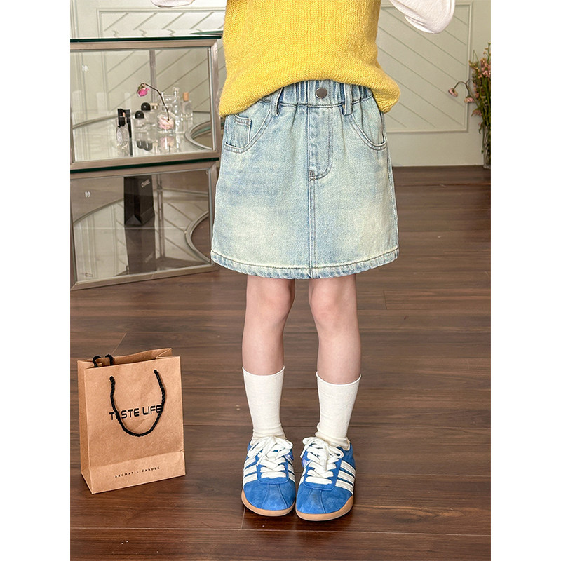 BEIFU贝芙 女童春秋装洋气磨白牛仔半身裙儿童韩版百搭防走光短裙