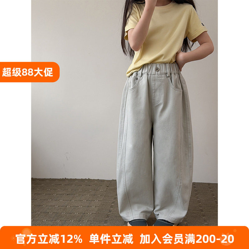 BEIFU贝芙 儿童春秋装斜纹纯棉拼接休闲裤女童韩版宽松百搭直筒裤