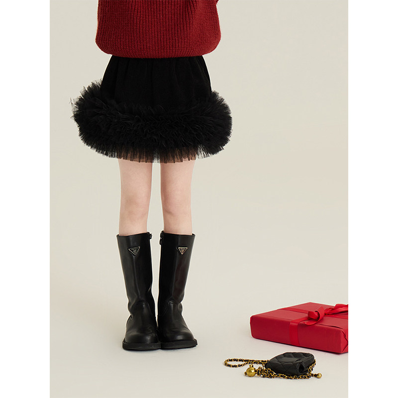 BEIFU贝芙 女童冬季加厚加绒百搭蓬蓬半身裙儿童新年洋气网纱短裙