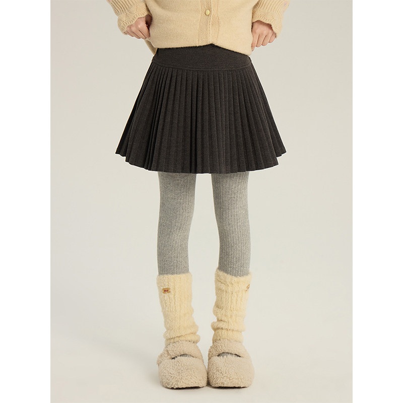 BEIFU贝芙 儿童冬季百搭加厚星空呢料百褶短裙女童韩版毛呢半身裙