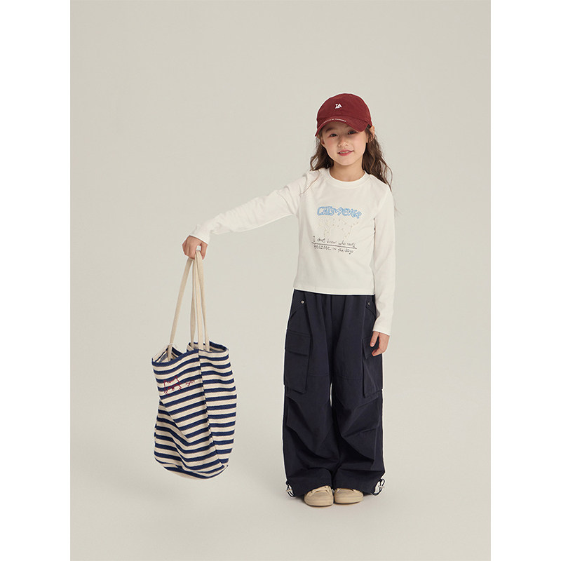 BEIFU贝芙 女童春秋百搭猫咪刺绣长袖T恤儿童韩版洋气修身打底衫